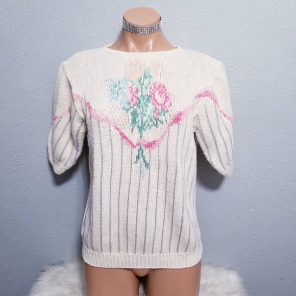 Vintage Sweaters - Vintage 80's retro COTTAGECORE floral sweater top blouse MEDIUM